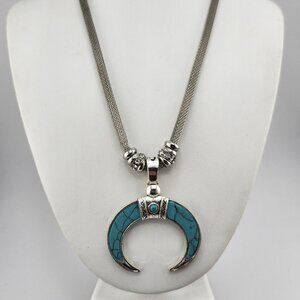 Faux‎ Turquoise Naja Cresent Moon Pendant Mesh Chain Necklace